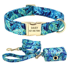 Personalized Printed Dog Collar Leash Set