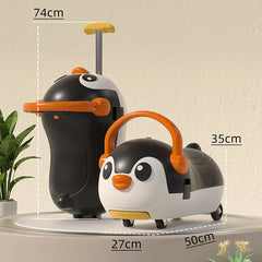 2024 New Kids Luggage 16 Inch All-in-one Trolley Boarding Case Penguin Cartoon  Flash Wheel Music Multi-function Suitcase