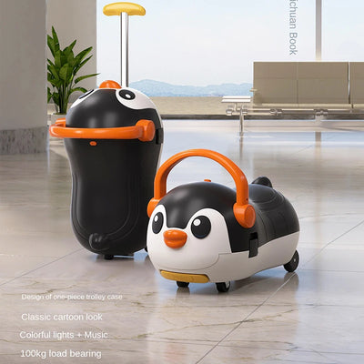 2024 New Kids Luggage 16 Inch All-in-one Trolley Boarding Case Penguin Cartoon  Flash Wheel Music Multi-function Suitcase